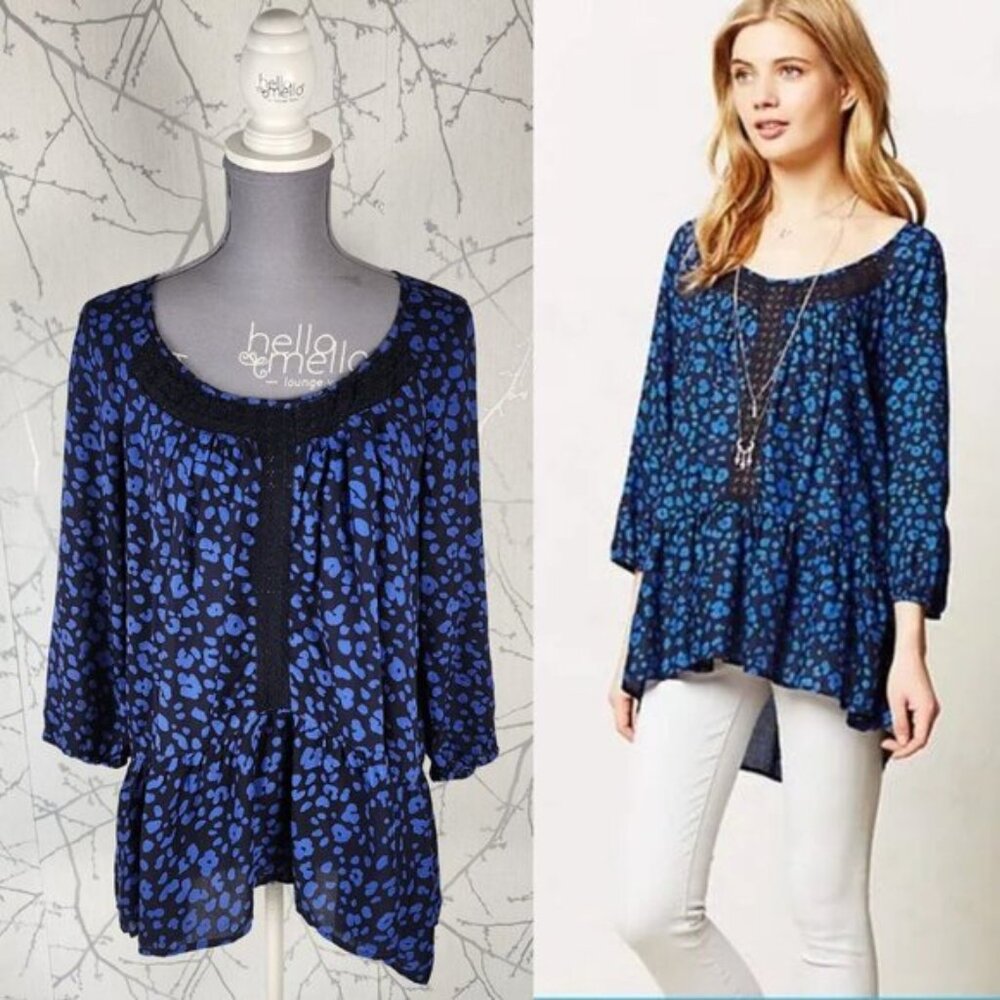 HD in Paris Blue Leopard Print Loose Flowy Ressica Top Whimsigoth